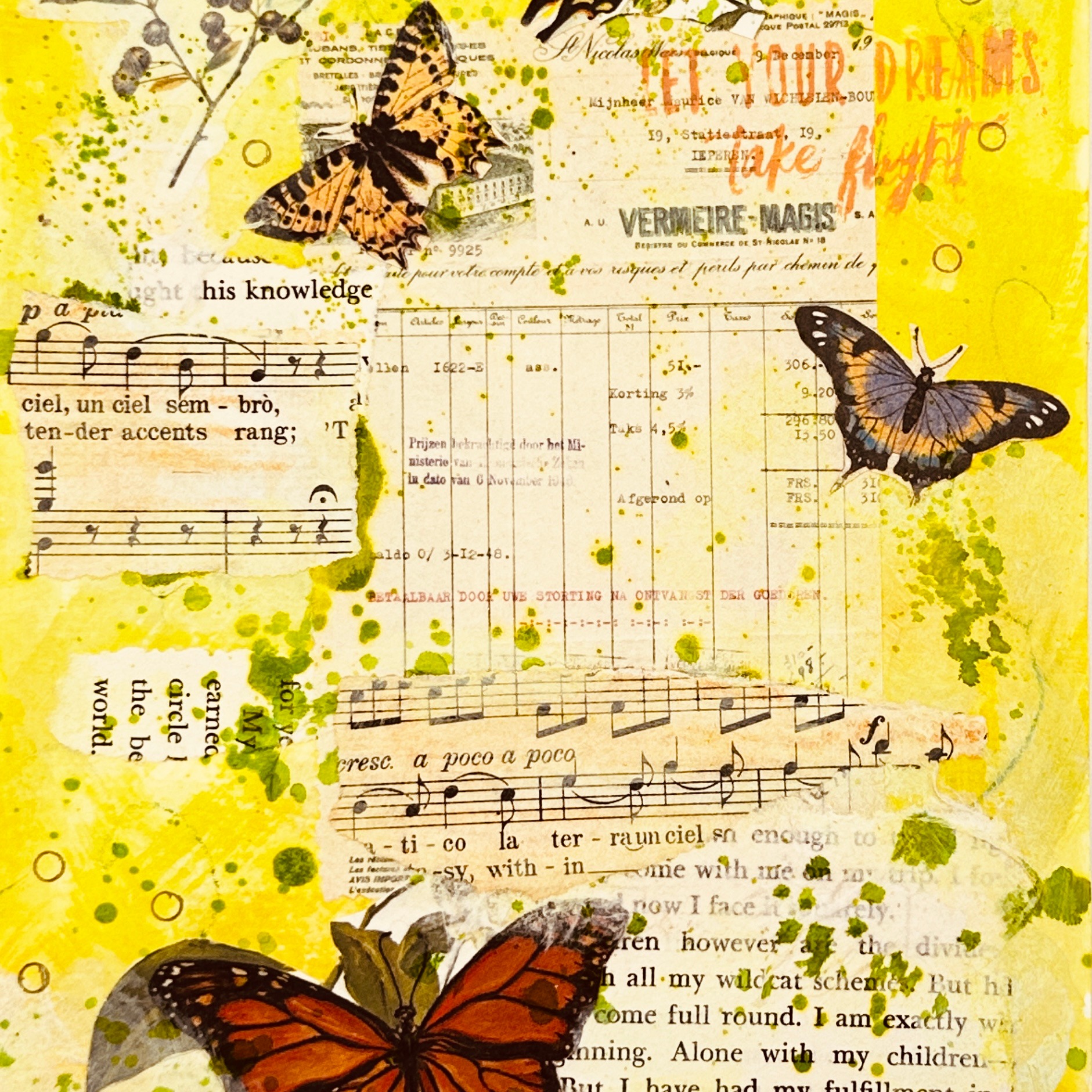 Bird and song Mixed media art-Toronto- Kim Ironmonger-Heartfelt workshops