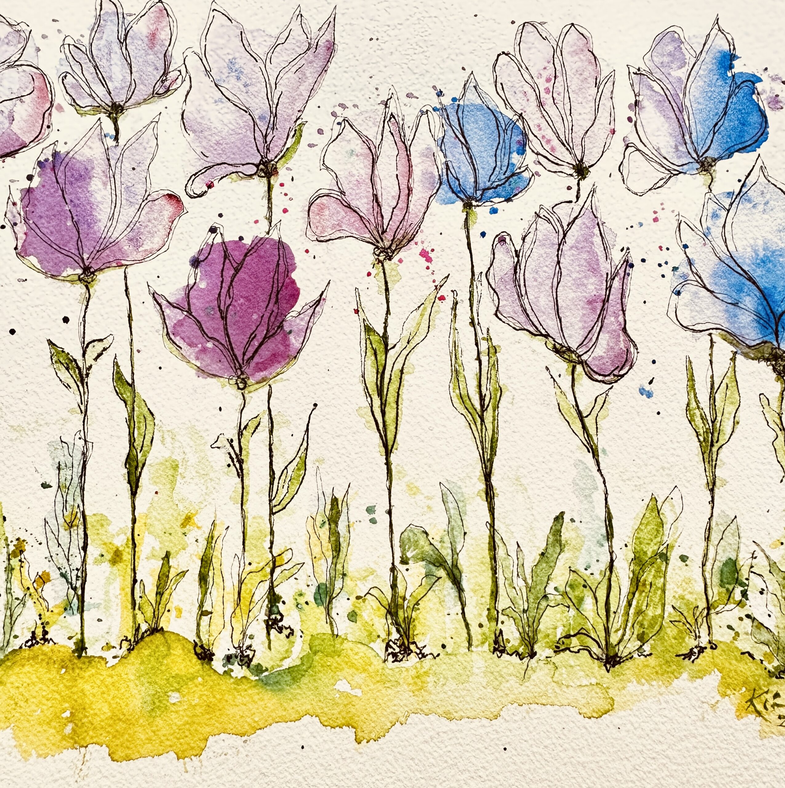 Florals pink -purple-blue- Toronto artist- Kim Ironmonger
