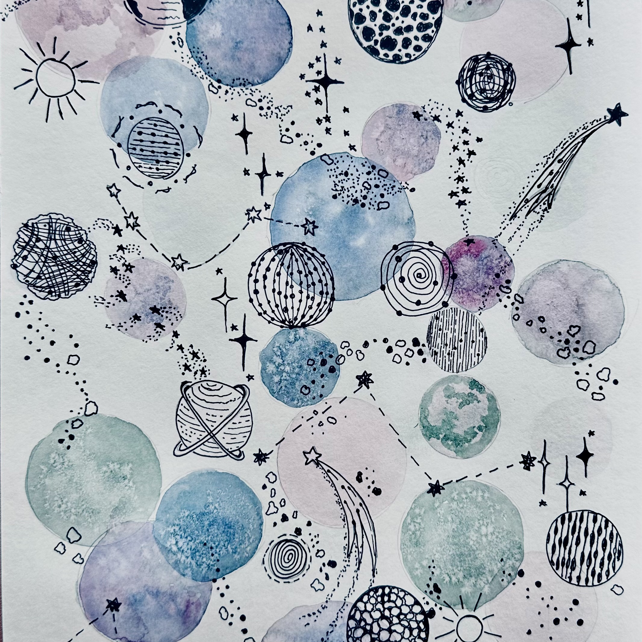 Galaxy watercolour painting-Artist Kim Ironmonger -watercolour and ink workshop-Toronto