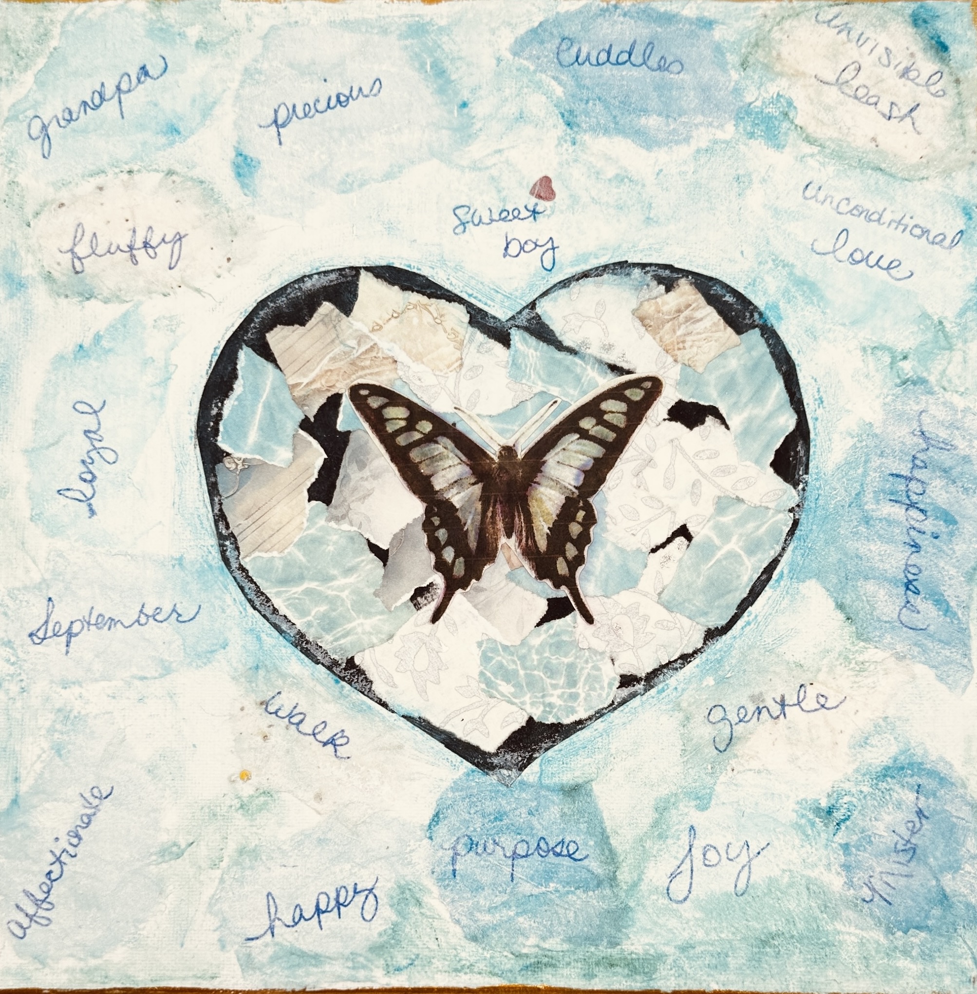 Mixed media light blue heart-Toronto-Grief work