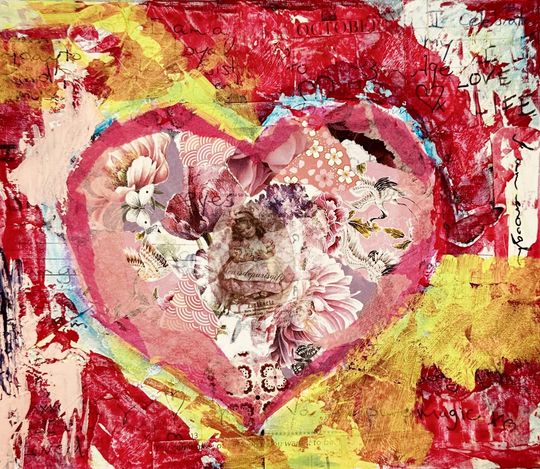 Multi colour heart-mixed media -Hidden layers workshop-Toronto