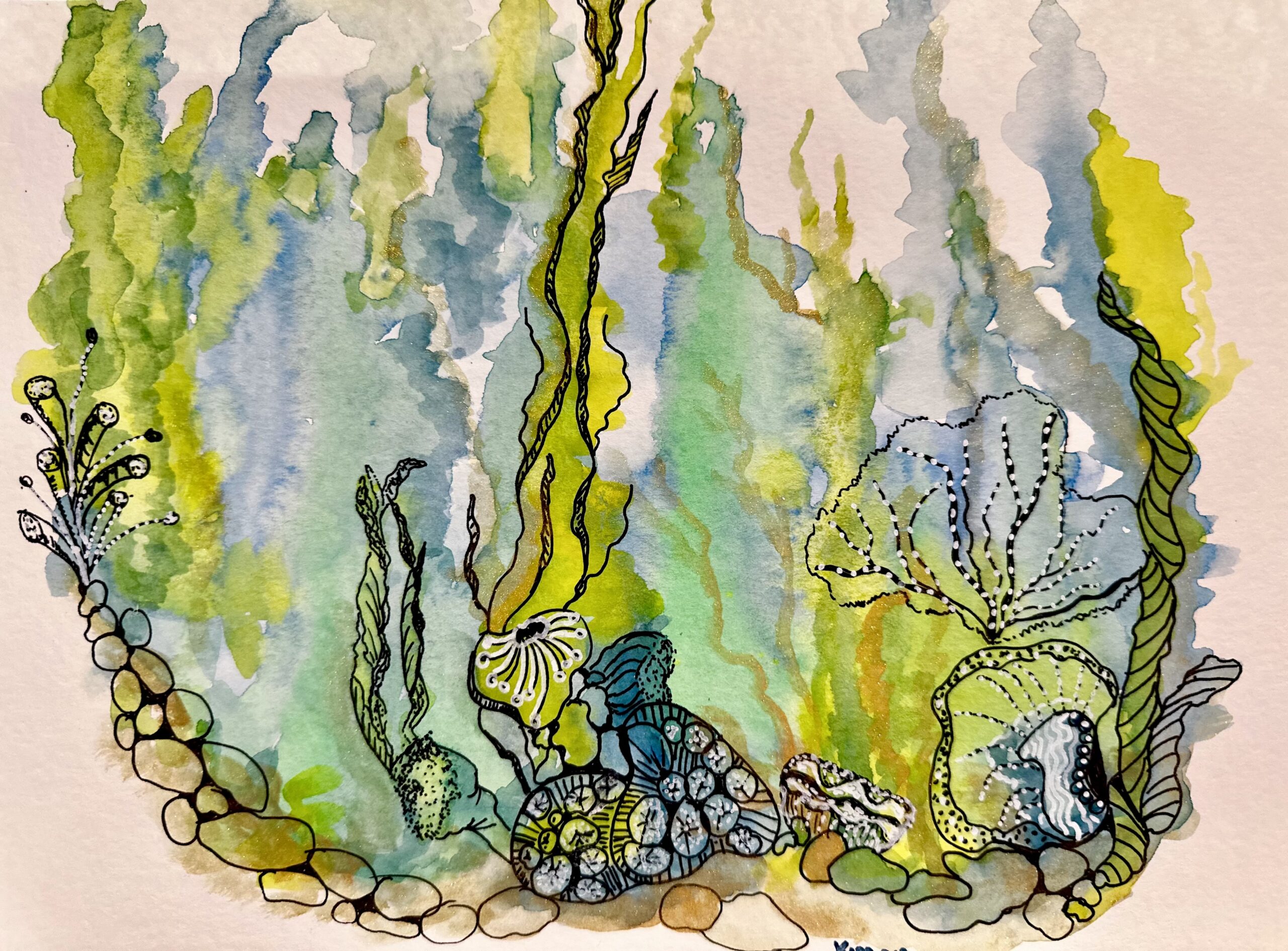 Warercolour and blooms-Underwater pen and watercolour art-Toronto-Kim Ironmonger-Heartfelt workshops