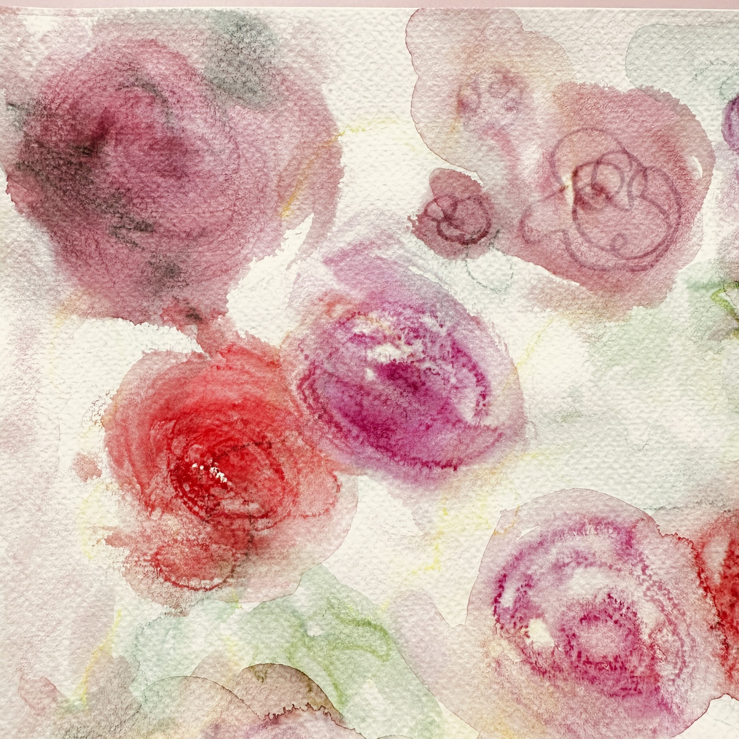 Watercolour Pink blooming flowers-Heartfelt workshop-Toronto- Artist Kim Ironmonger