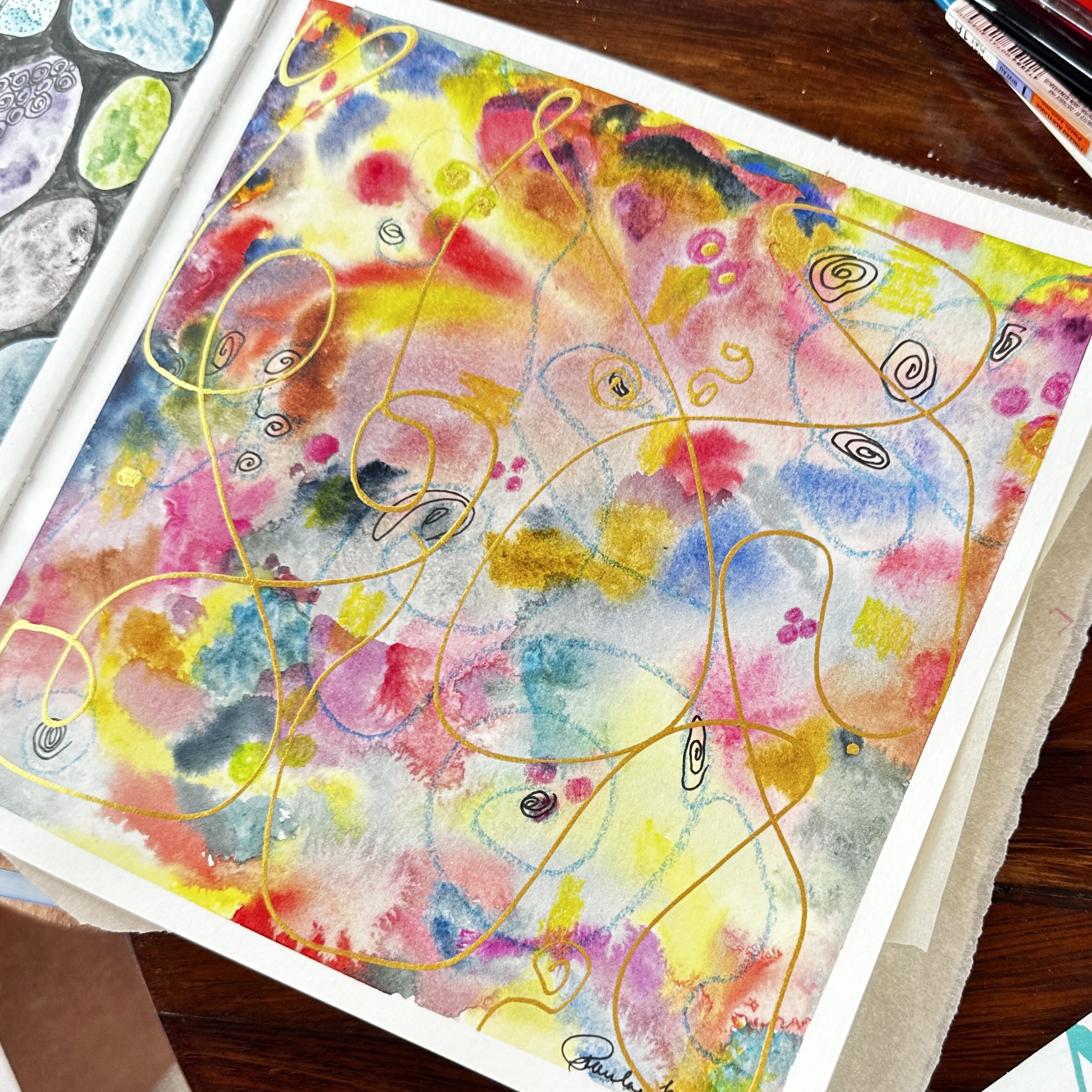 Watercolour and bloom workshop-Toronto- Multi colour absract Art