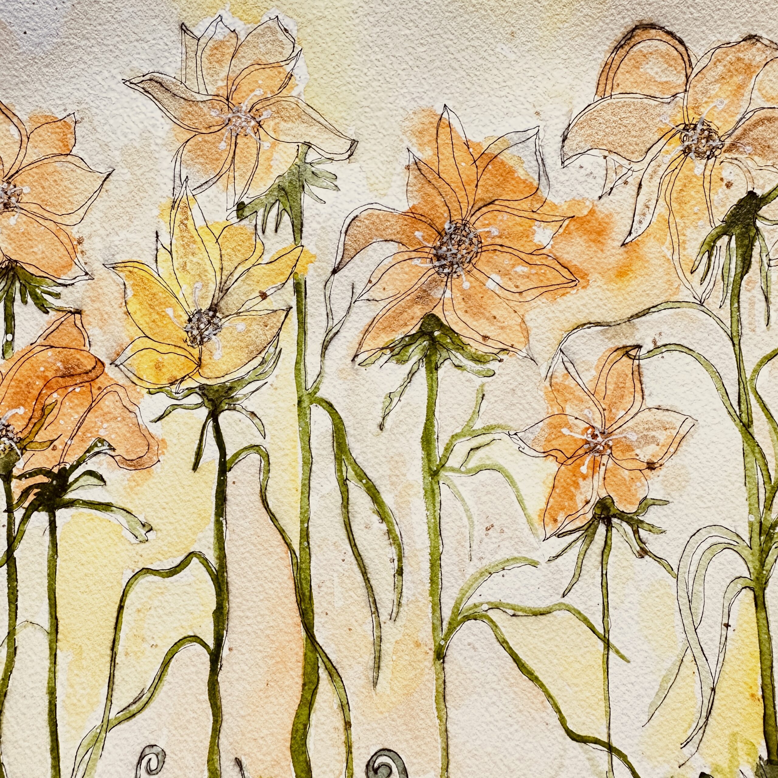 Watercolour florals -orange -yellow-green- Toronto-Heartfelt workshops